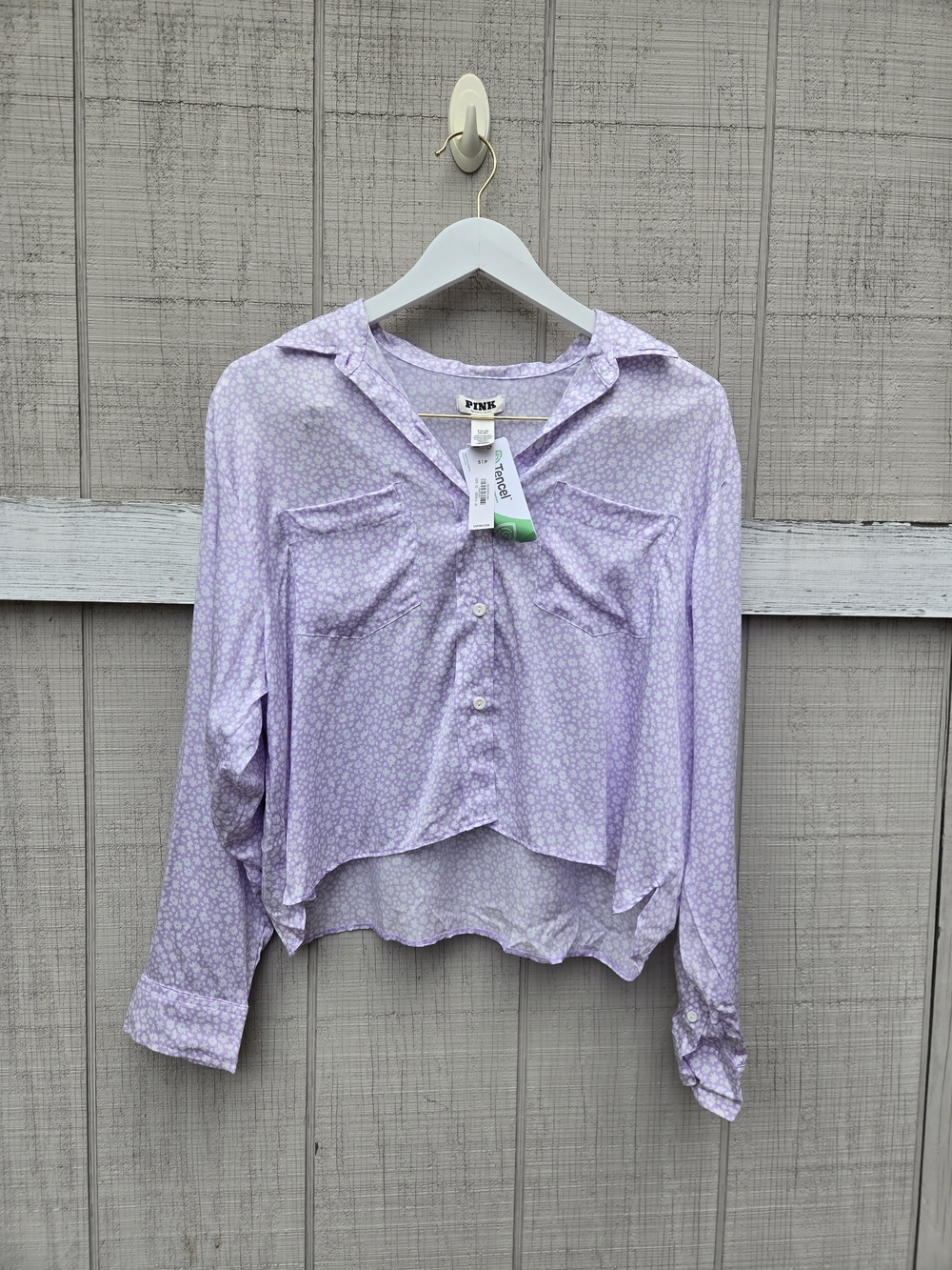 NEW PINK Victoria's Secret Lavender Floral Crop Top Button Down Shirt Small